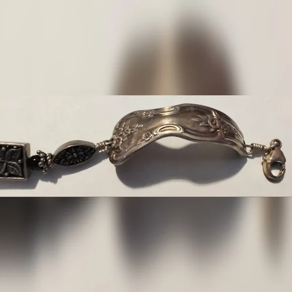 Vintage Magnolia Silver Plated Spoon Bracelet Art Noveau Style Bohemian Western - Picture 7 of 8